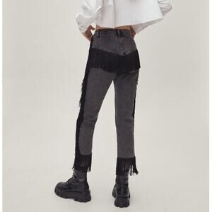 Nasty Gal Fringe Cropped High Waisted Jeans Black Size 6